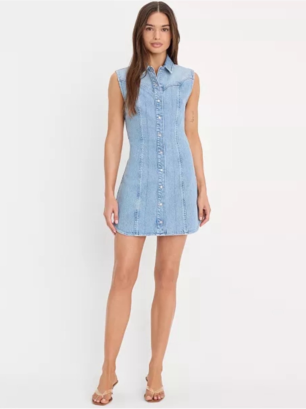 Good American Light Blue Sleeveless Denim Mini Dress